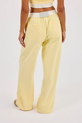 Intarsia Waistband Wide Leg Trouser - Butter Yellow