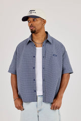 Short Sleeve Boxy Check Shirt - Navy