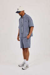 Short Sleeve Boxy Check Shirt - Navy