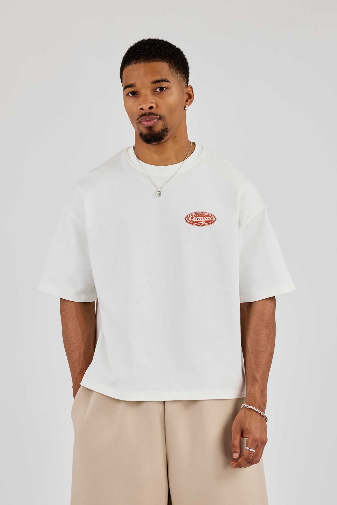 Boxy Cernucci Motors Print T-Shirt - Off White