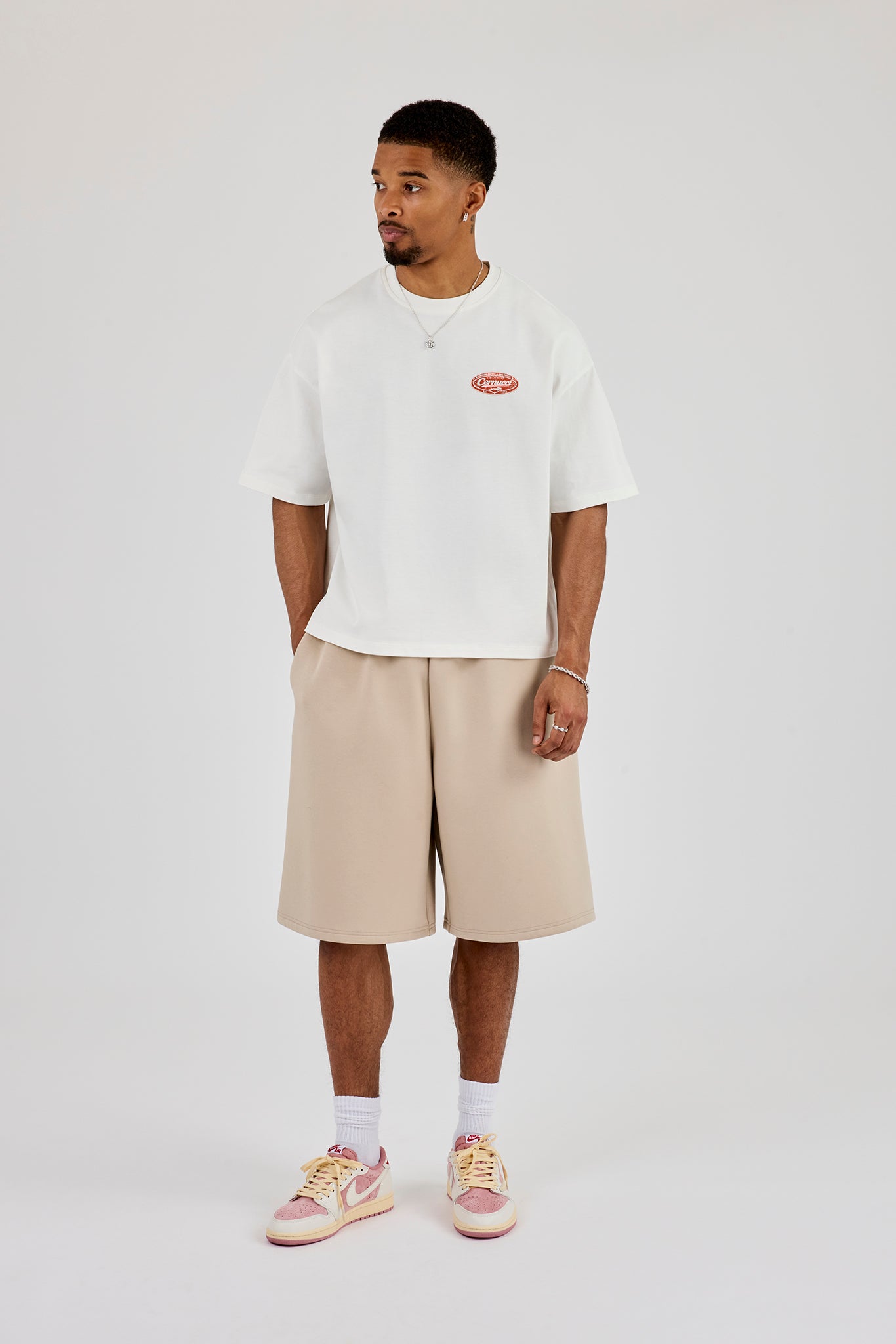 Boxy Cernucci Motors Print T-Shirt - Off White