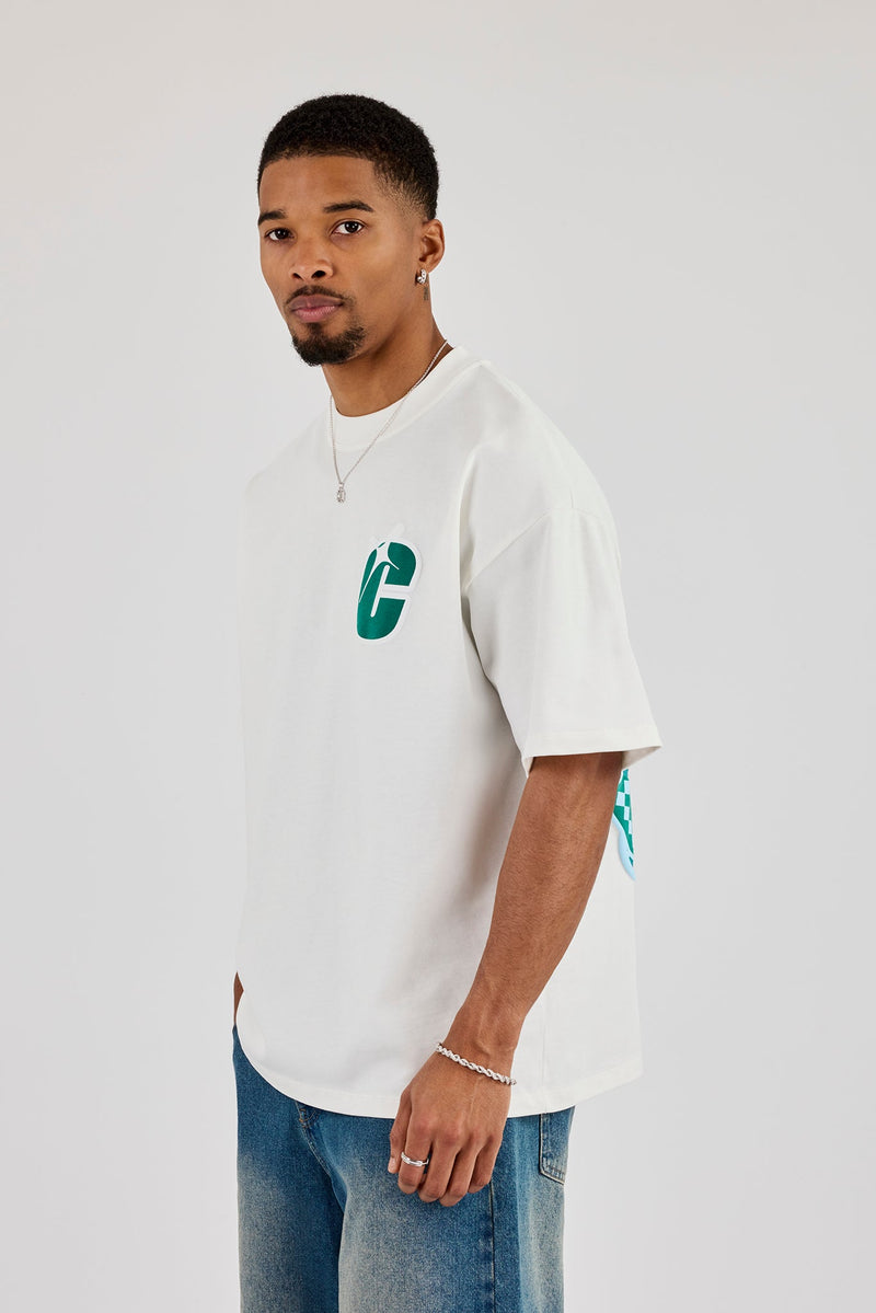 Oversized Layered Sticker Print T-Shirt - Off White | Mens Tees & Vests ...