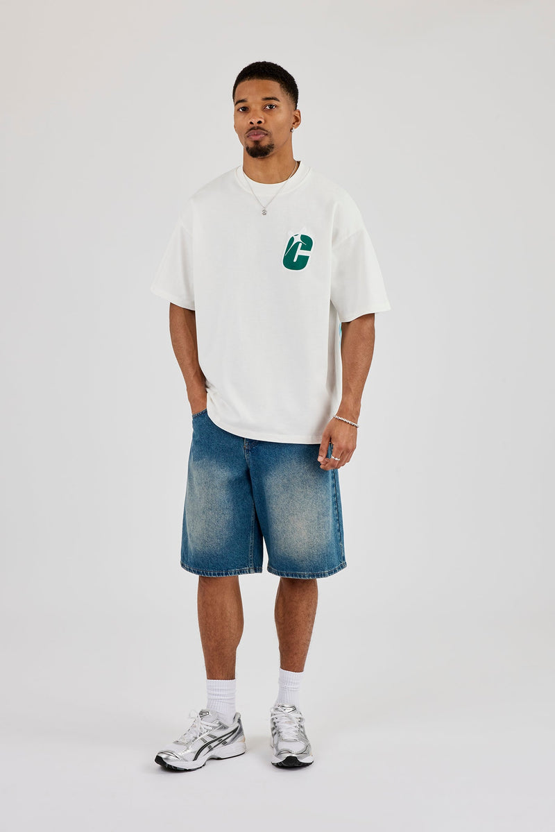 Oversized Layered Sticker Print T-Shirt - Off White | Mens Tees & Vests ...