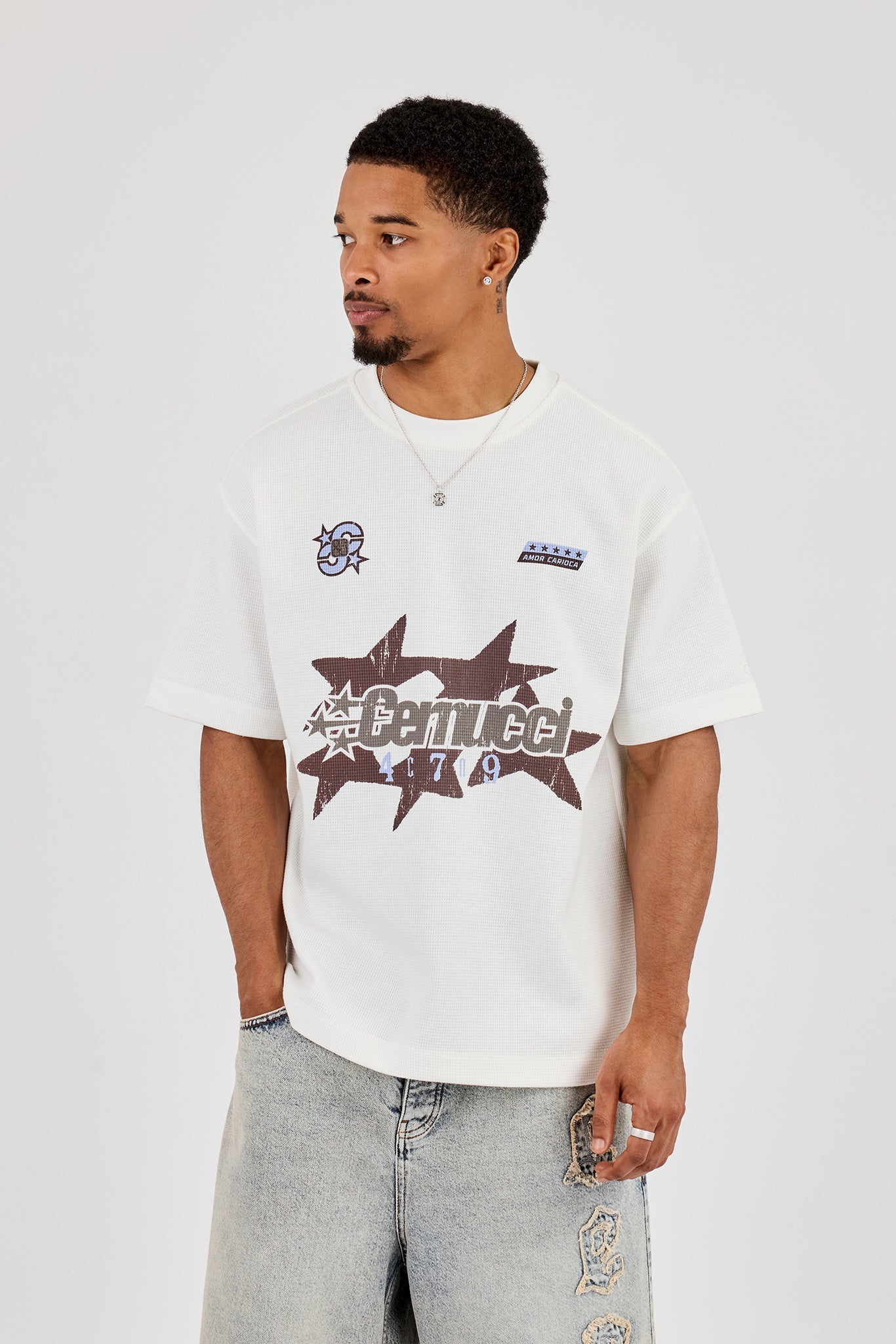 Waffle Star Cernucci Print T-Shirt - Off White