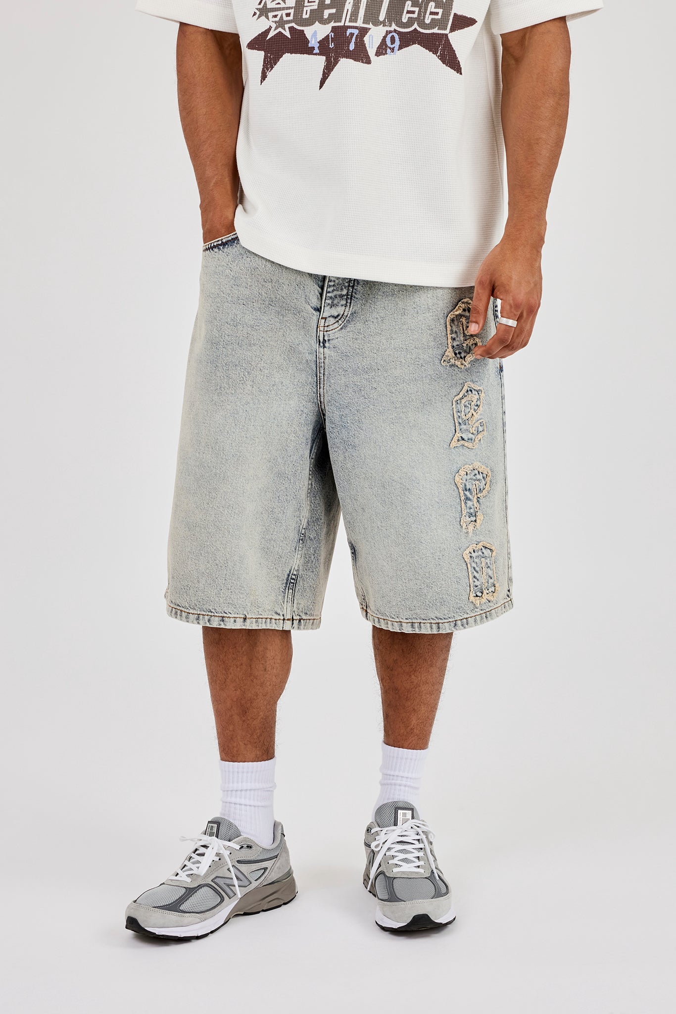 Logo Applique Denim Jorts - Antique Wash