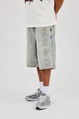 Logo Applique Denim Jorts - Antique Wash