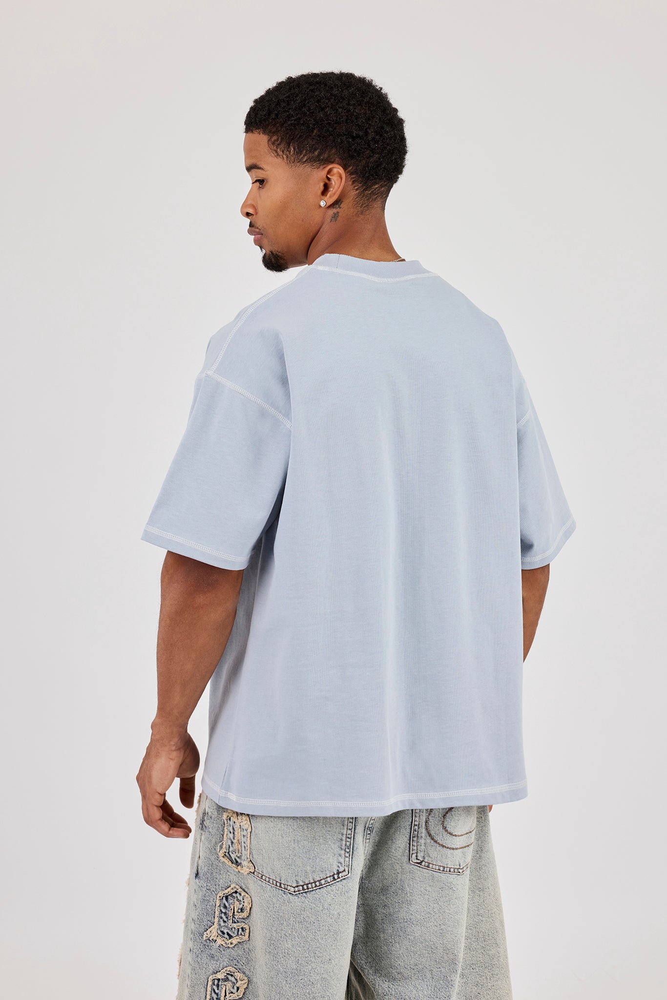 Washed Oversized Cherub Print T-Shirt - Blue