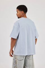Washed Oversized Cherub Print T-Shirt - Blue