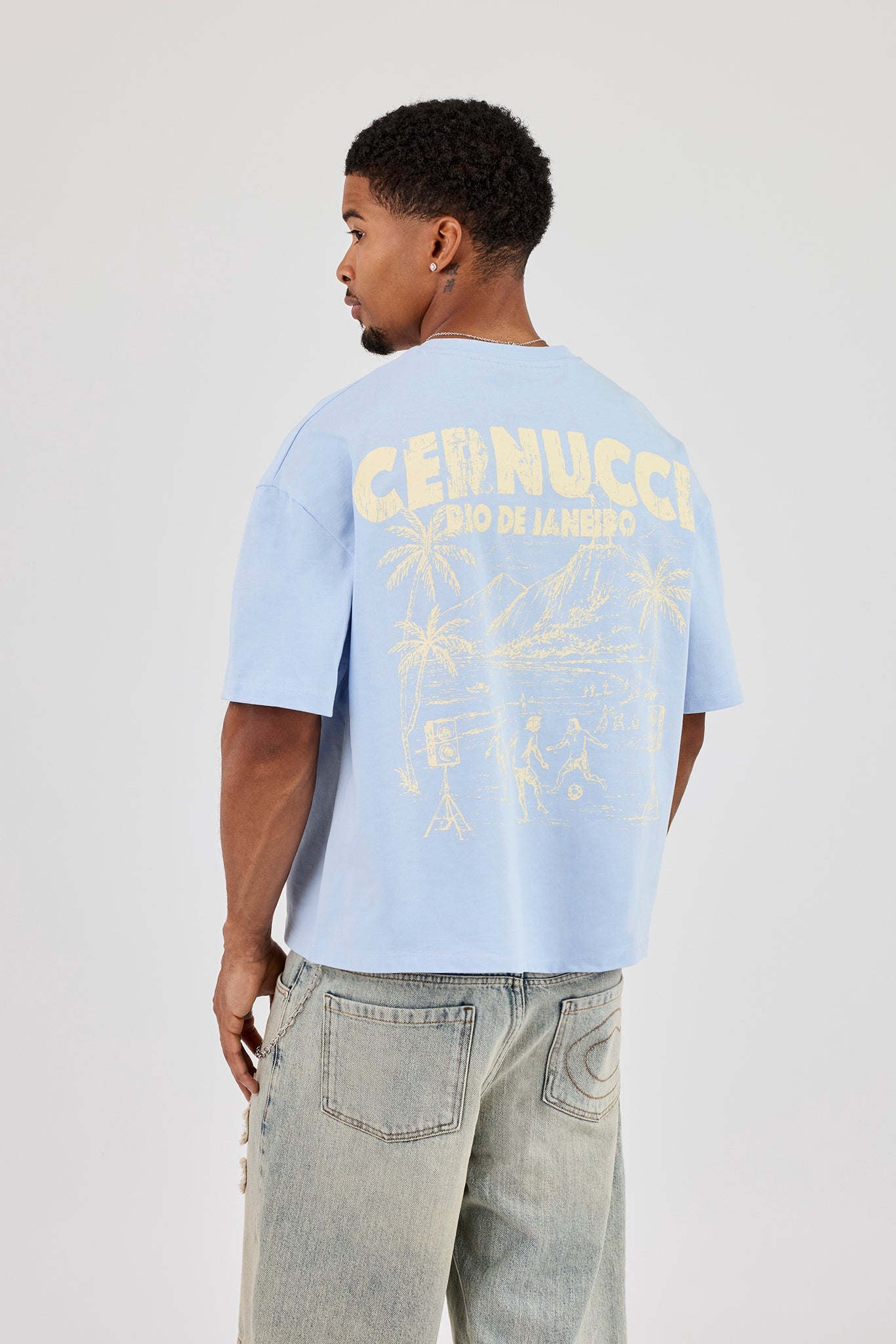 Boxy Carioca Palm Graphic T-Shirt - Blue
