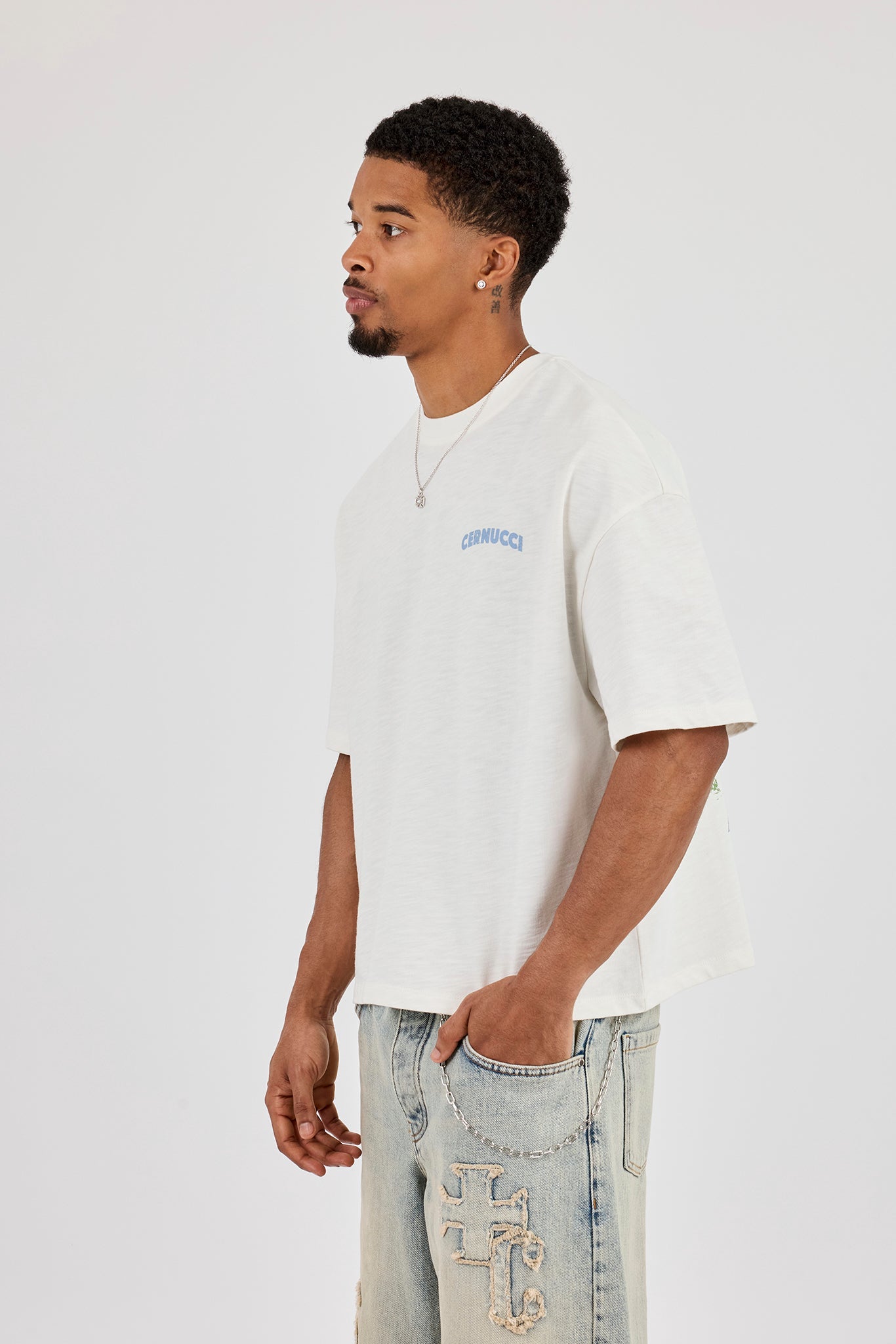 Boxy Carioca Palm Graphic Slub T-Shirt - White