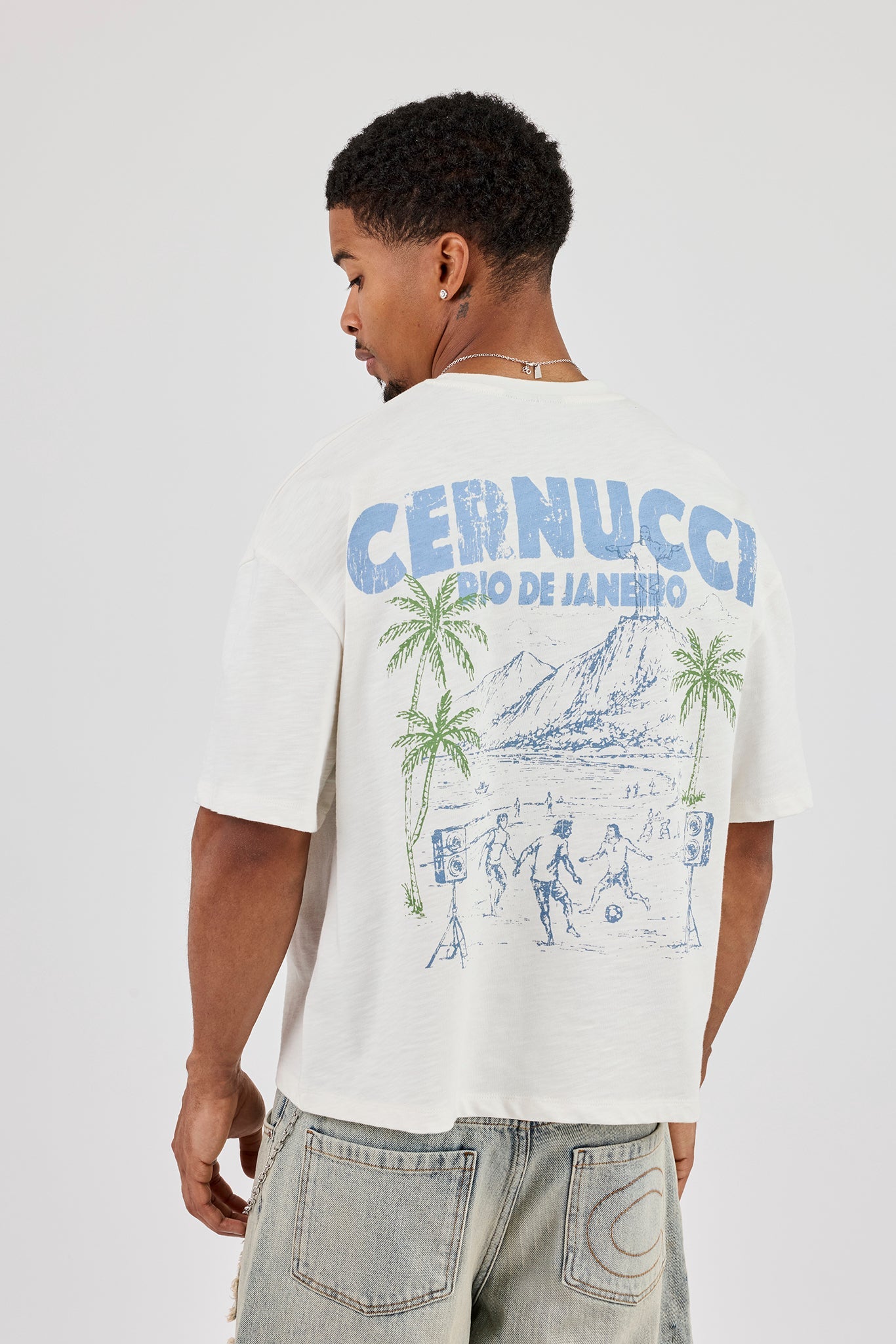 Boxy Carioca Palm Graphic Slub T-Shirt - White