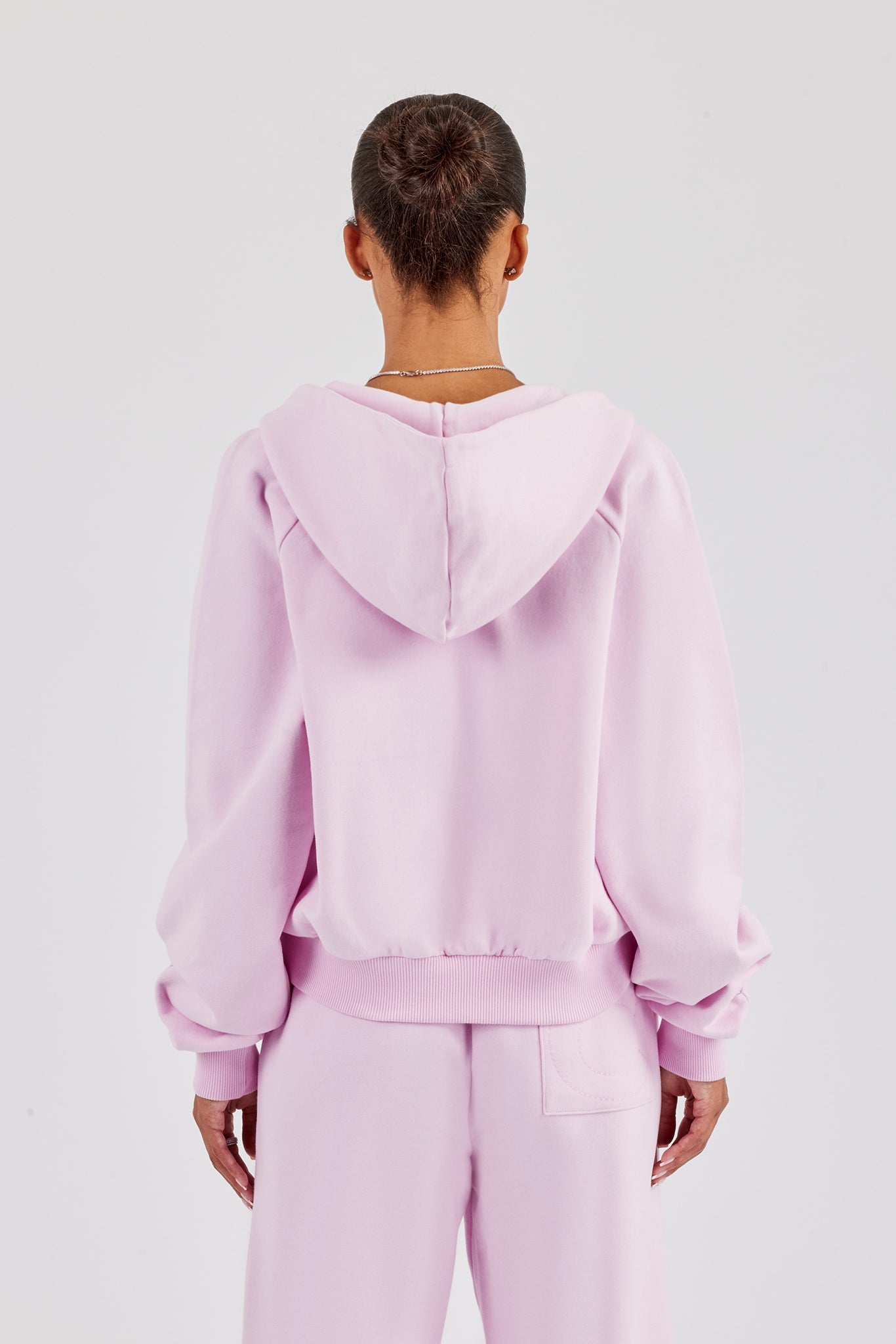 Embroidered Applique Boxy Zip Hoodie - Pink