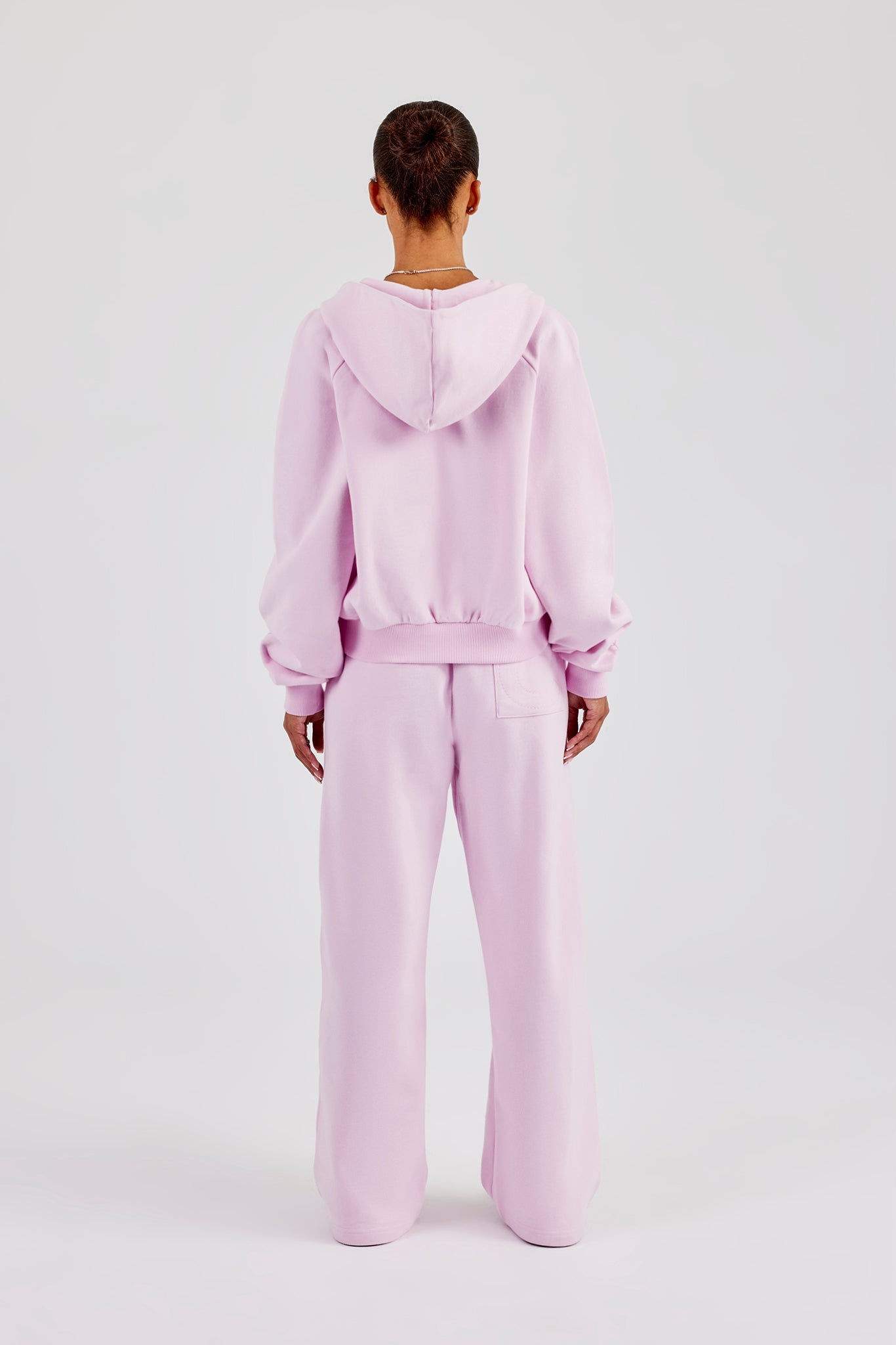 Embroidered Applique Boxy Zip Through Hoodie & Wide Leg Jogger - Pink