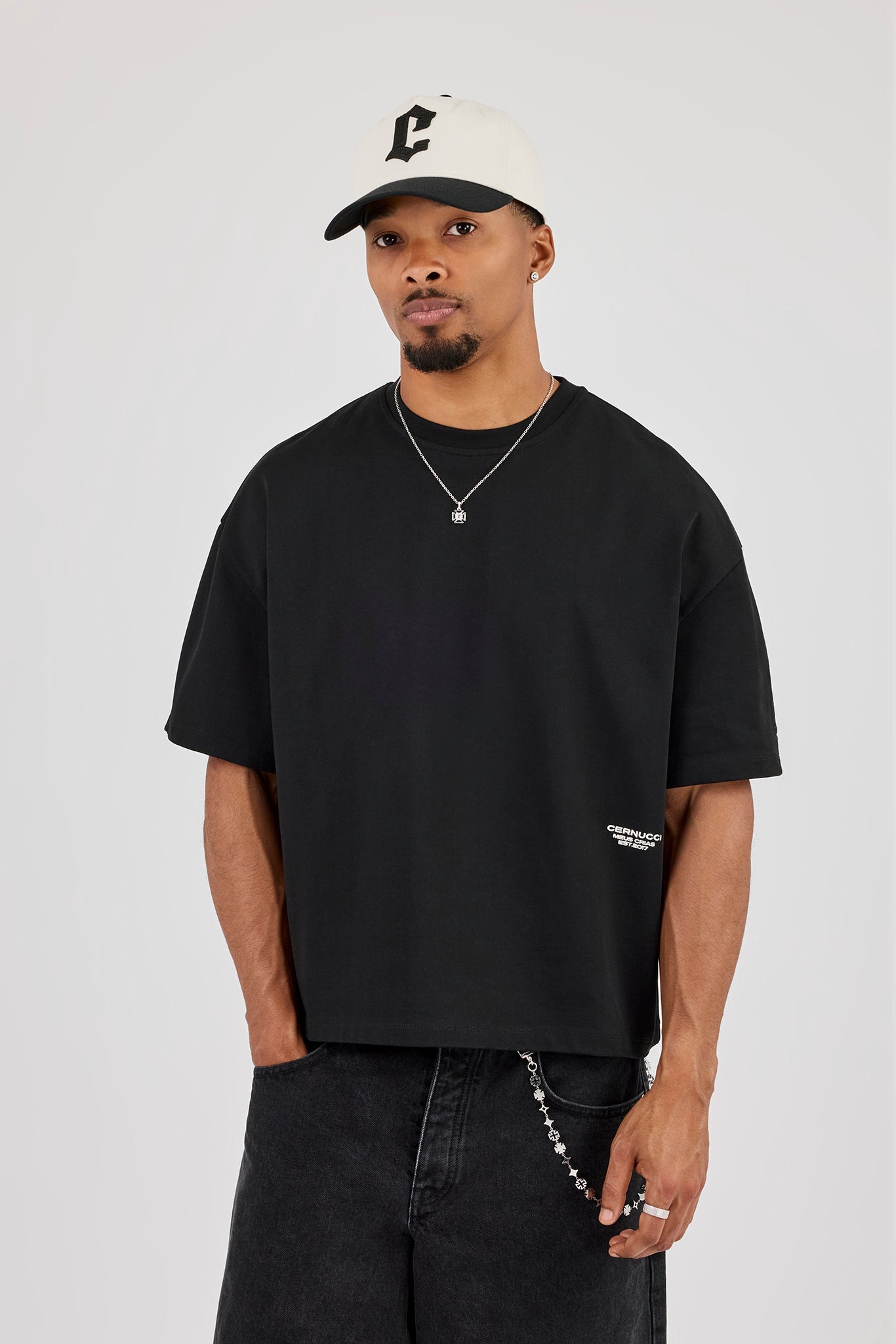 Boxy Fit T-Shirt With Micro Branding - Black