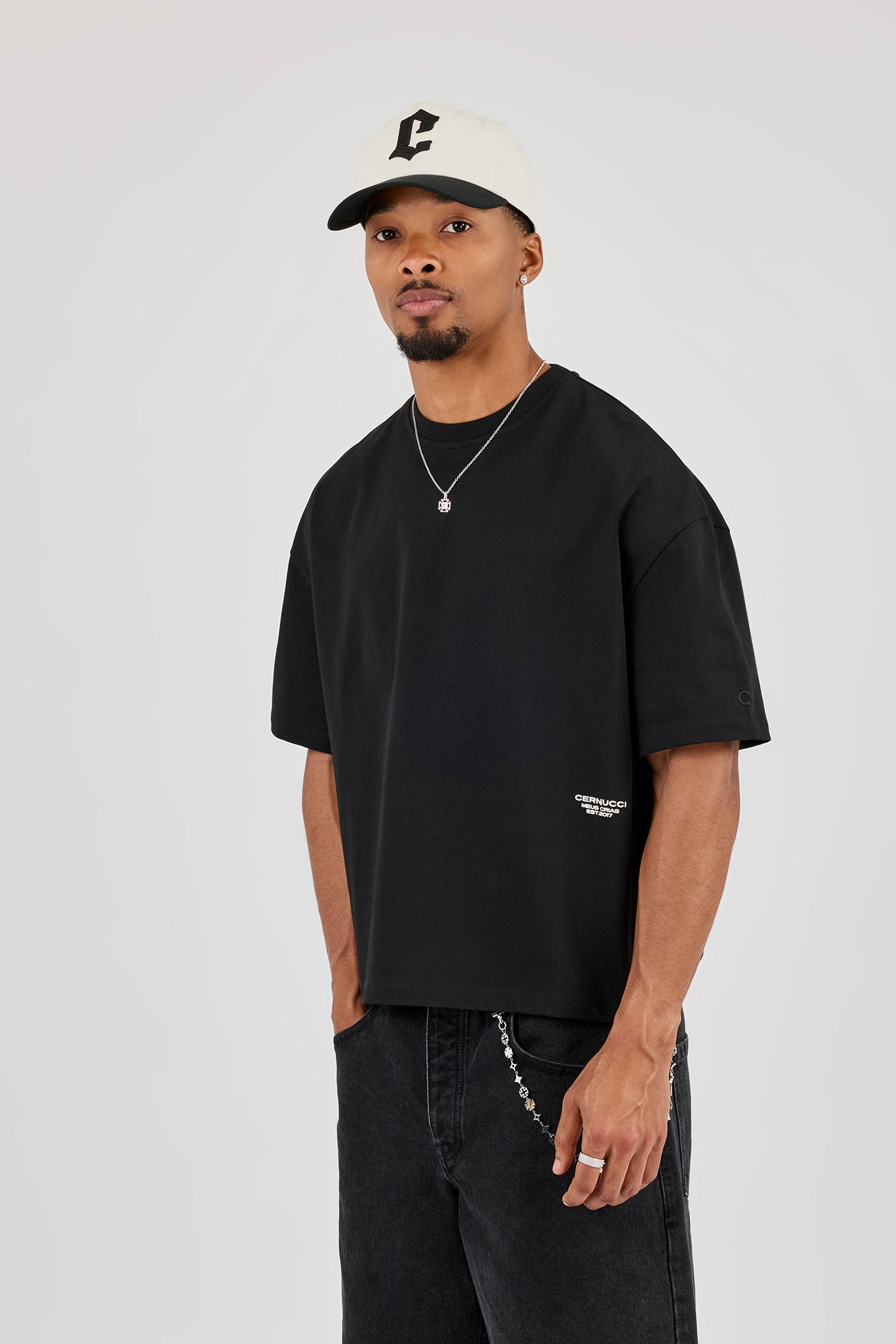 Boxy Fit T-Shirt With Micro Branding - Black
