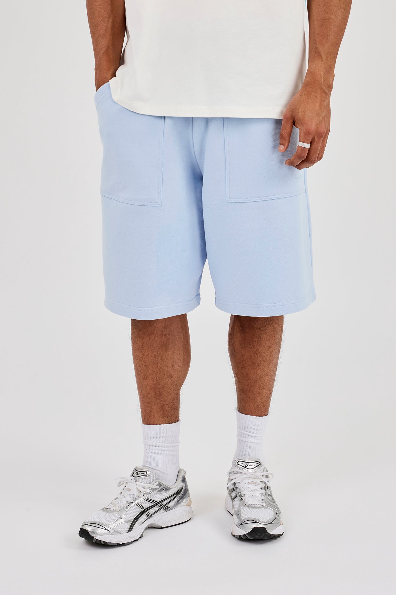 Jersey Jort With Pocket Detail - Light Blue