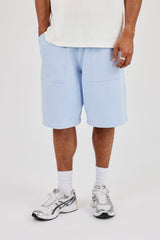 Jersey Jort With Pocket Detail - Light Blue