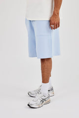 Jersey Jort With Pocket Detail - Light Blue