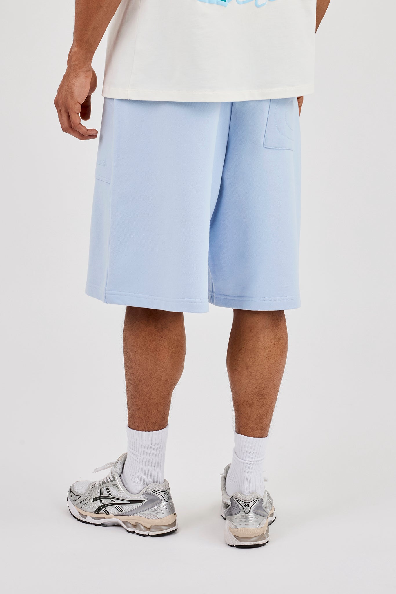 Jersey Jort With Pocket Detail - Light Blue