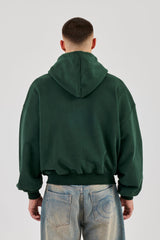 Boxy Zip Through Printed Hoodie - Forest Green