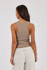 Rib Cernucci Applique Racer Neck Vest - Taupe
