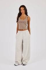 Rib Cernucci Applique Racer Neck Vest - Taupe