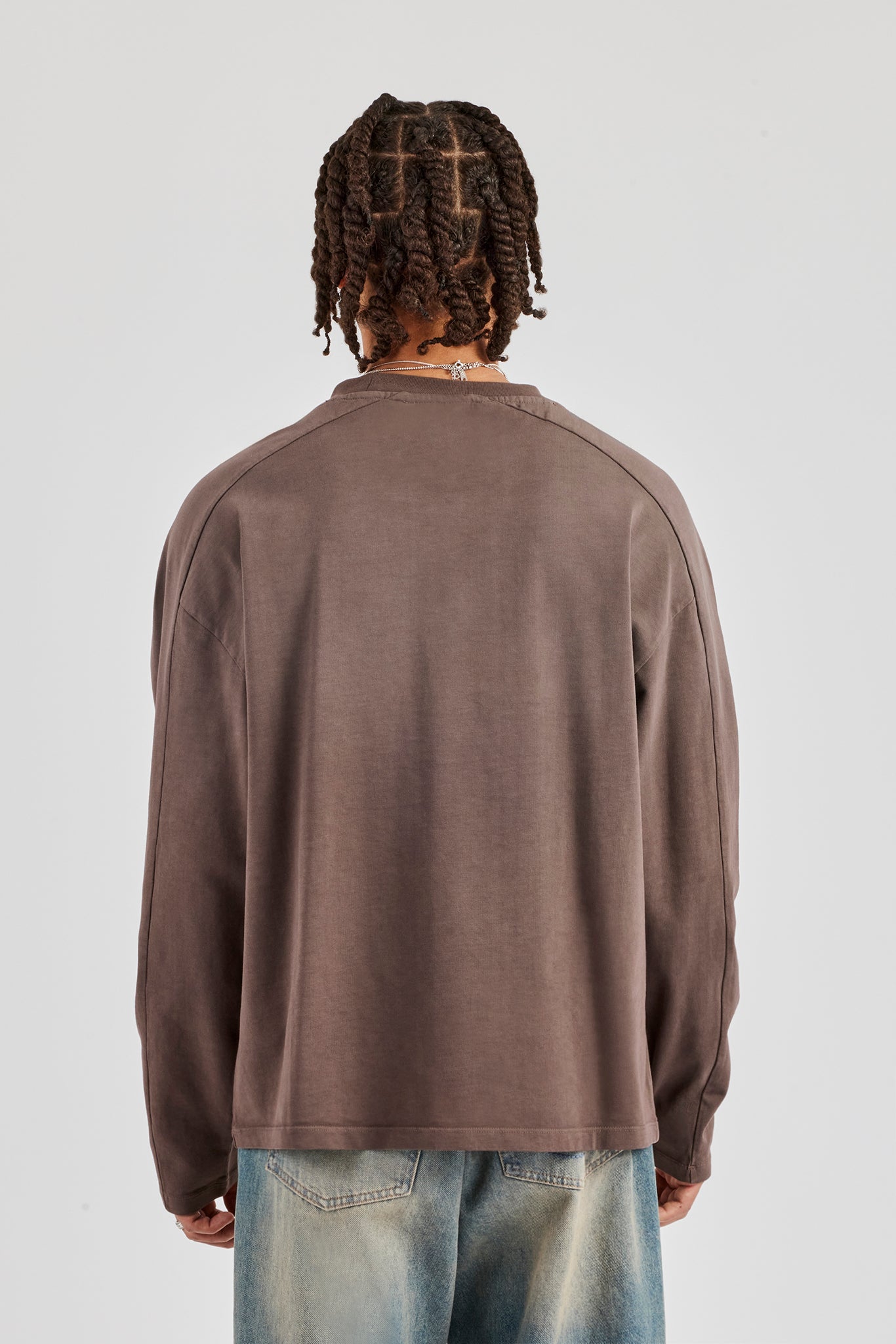 Washed Raw Edge Long Sleeve T-Shirt - Chocolate