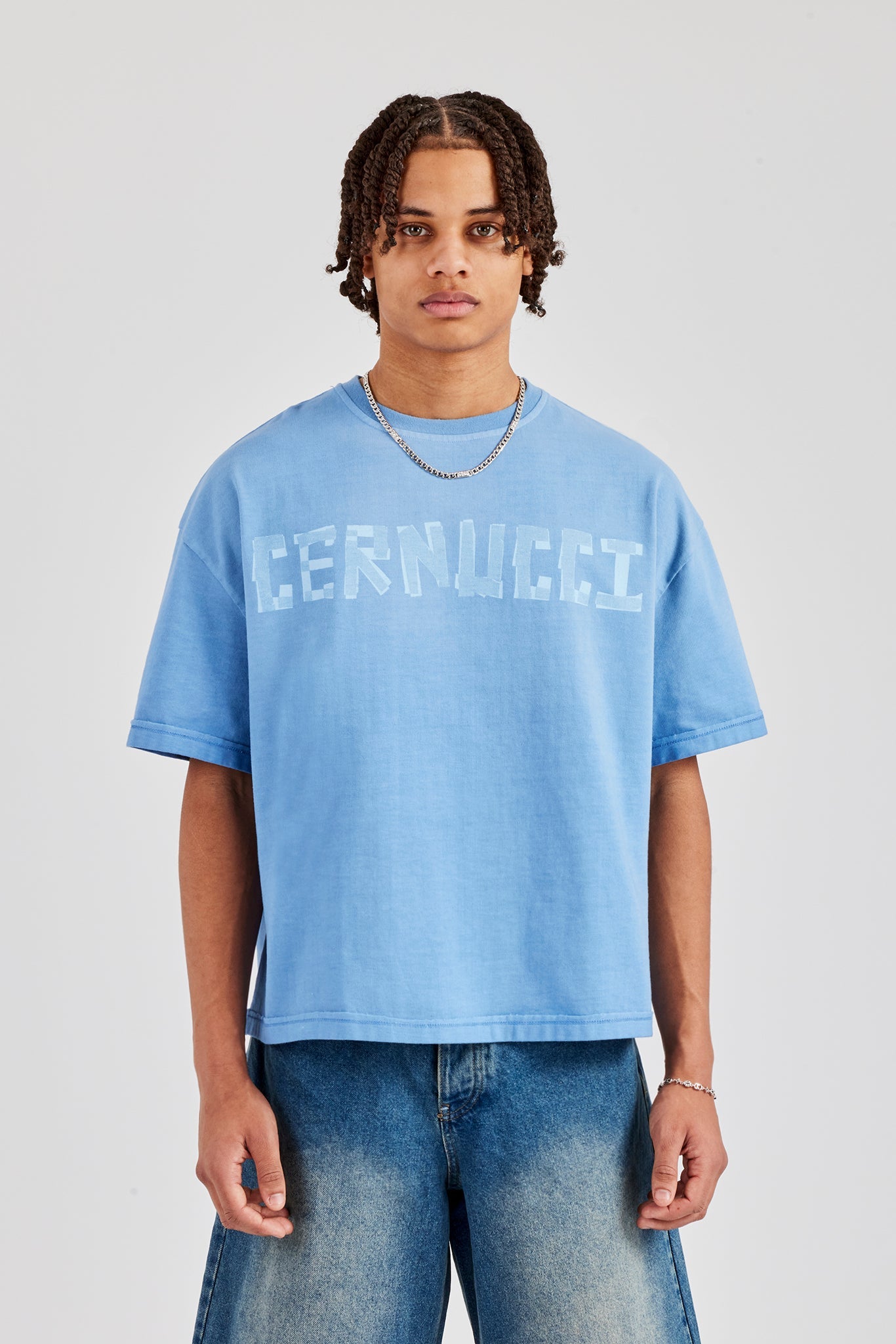 Cernucci Print Boxy T-Shirt - Blue | Mens Tees & Vests | Shop T