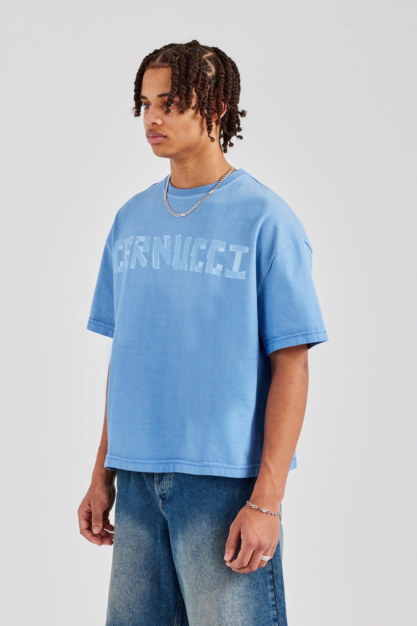 Cernucci Print Boxy T-Shirt - Blue