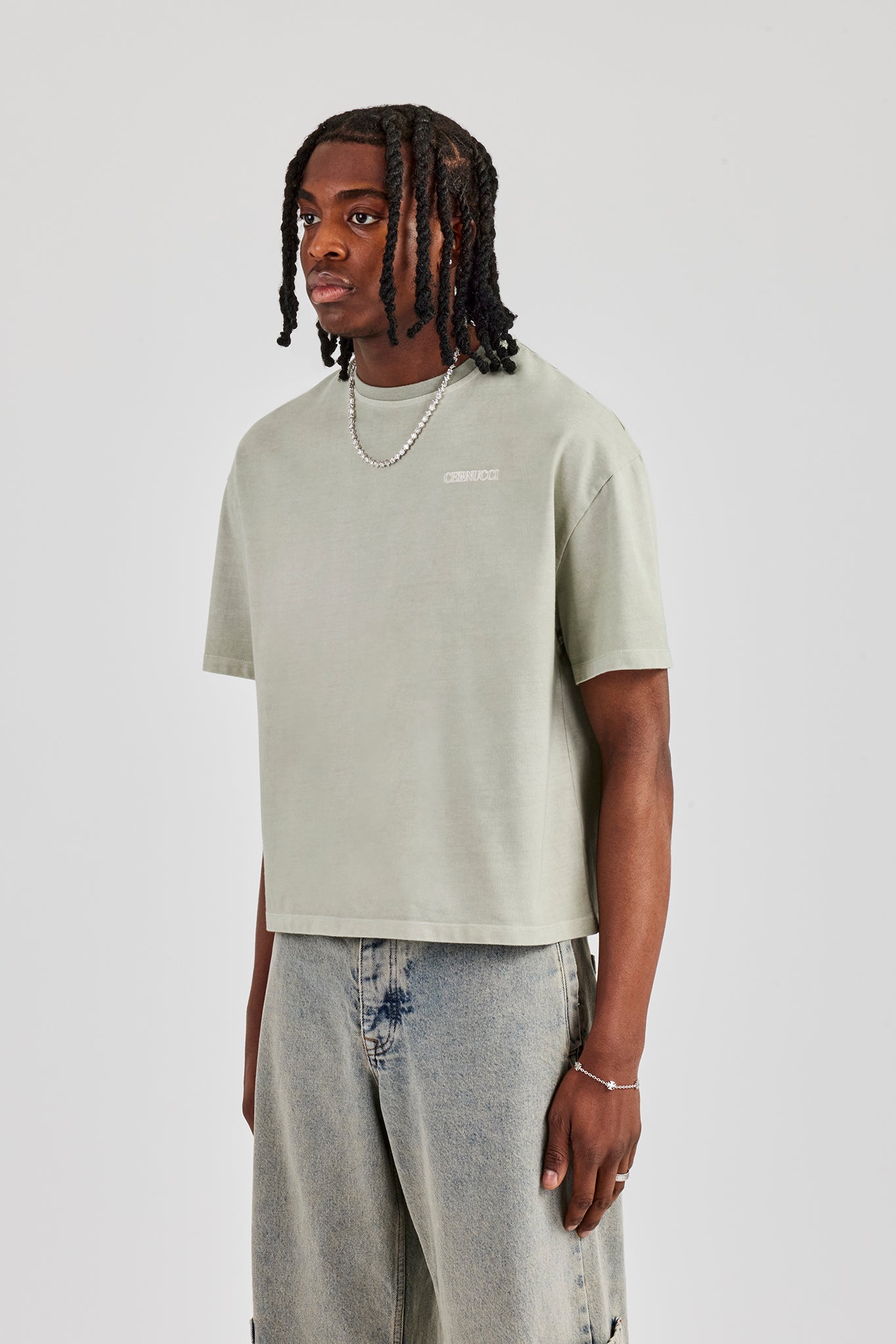 Cracked Back Print Boxy T-Shirt - Green