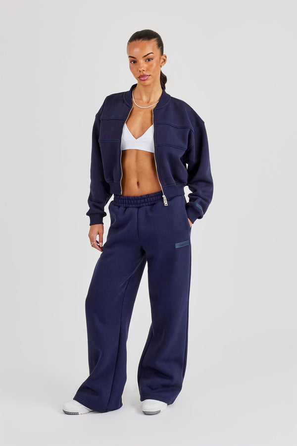 Logo Tab Seam Detail Bomber & Wide Leg Jogger - Navy Blue