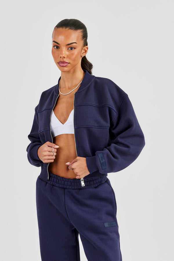 Logo Tab Seam Detail Bomber - Navy Blue