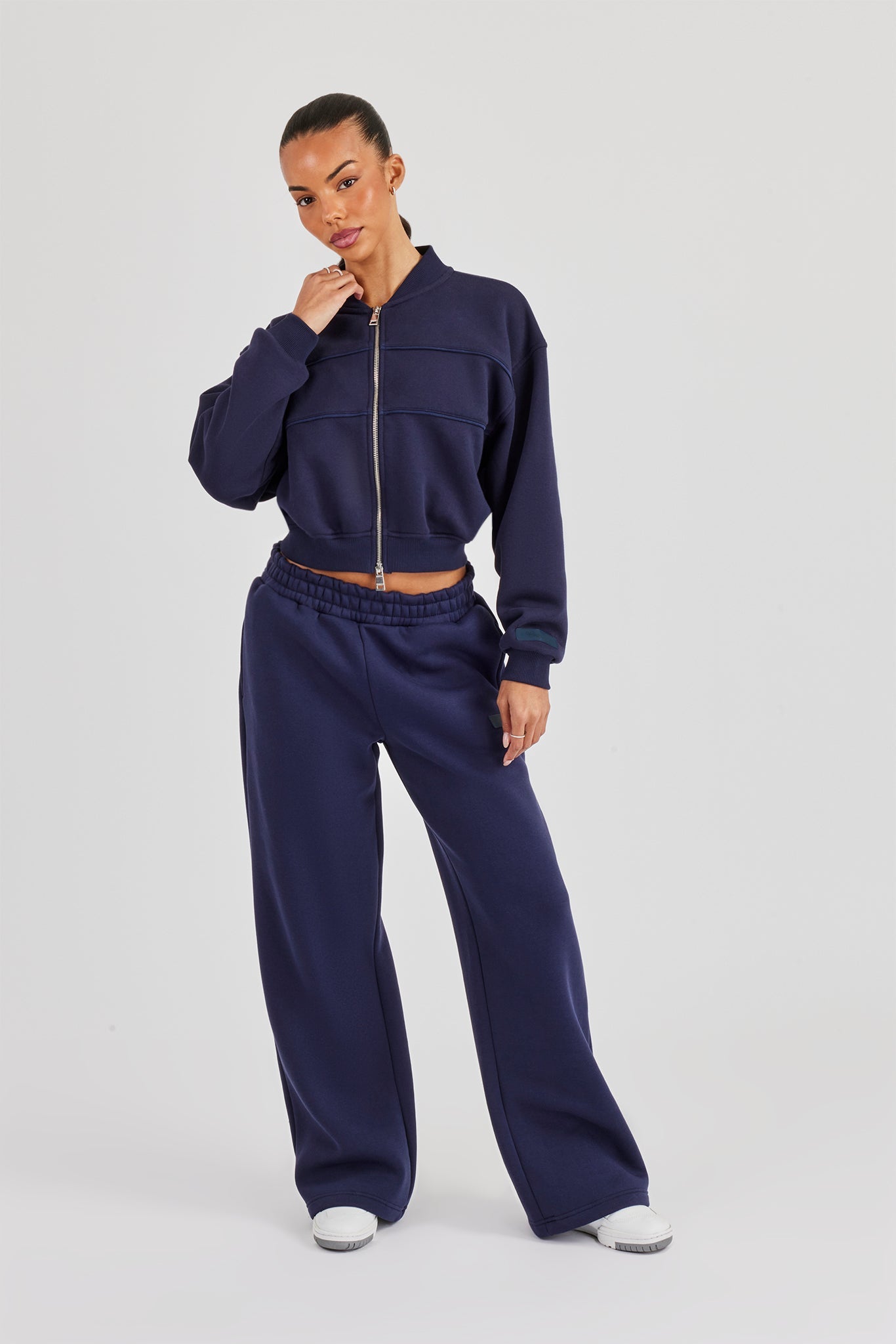 Logo Tab Seam Detail Bomber & Wide Leg Jogger - Navy Blue