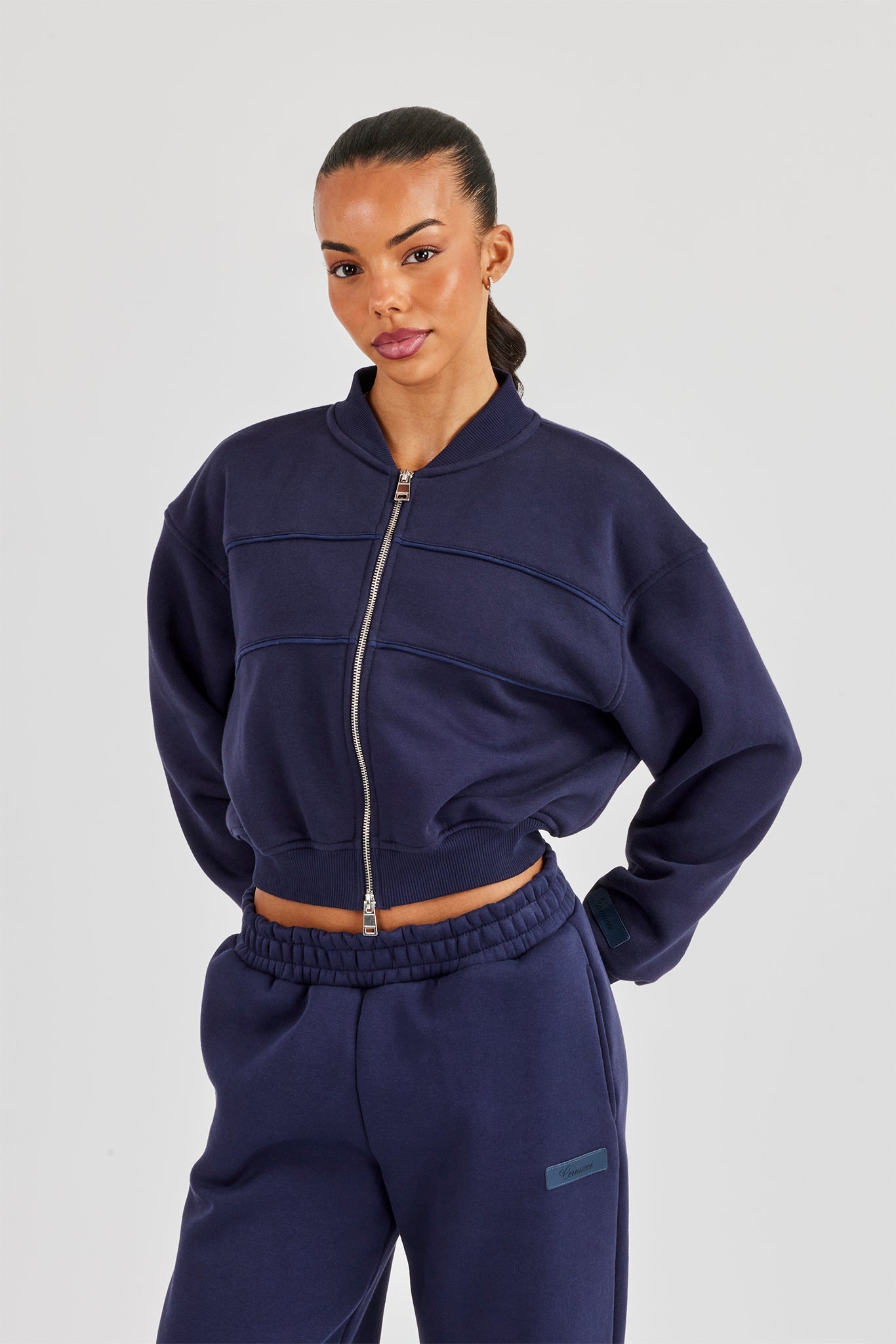 Logo Tab Seam Detail Bomber - Navy Blue