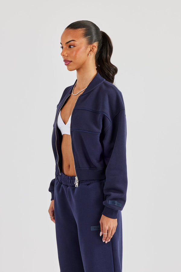 Logo Tab Seam Detail Bomber - Navy Blue