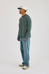 Stripe Logo Embroidered T-Shirt - Forest