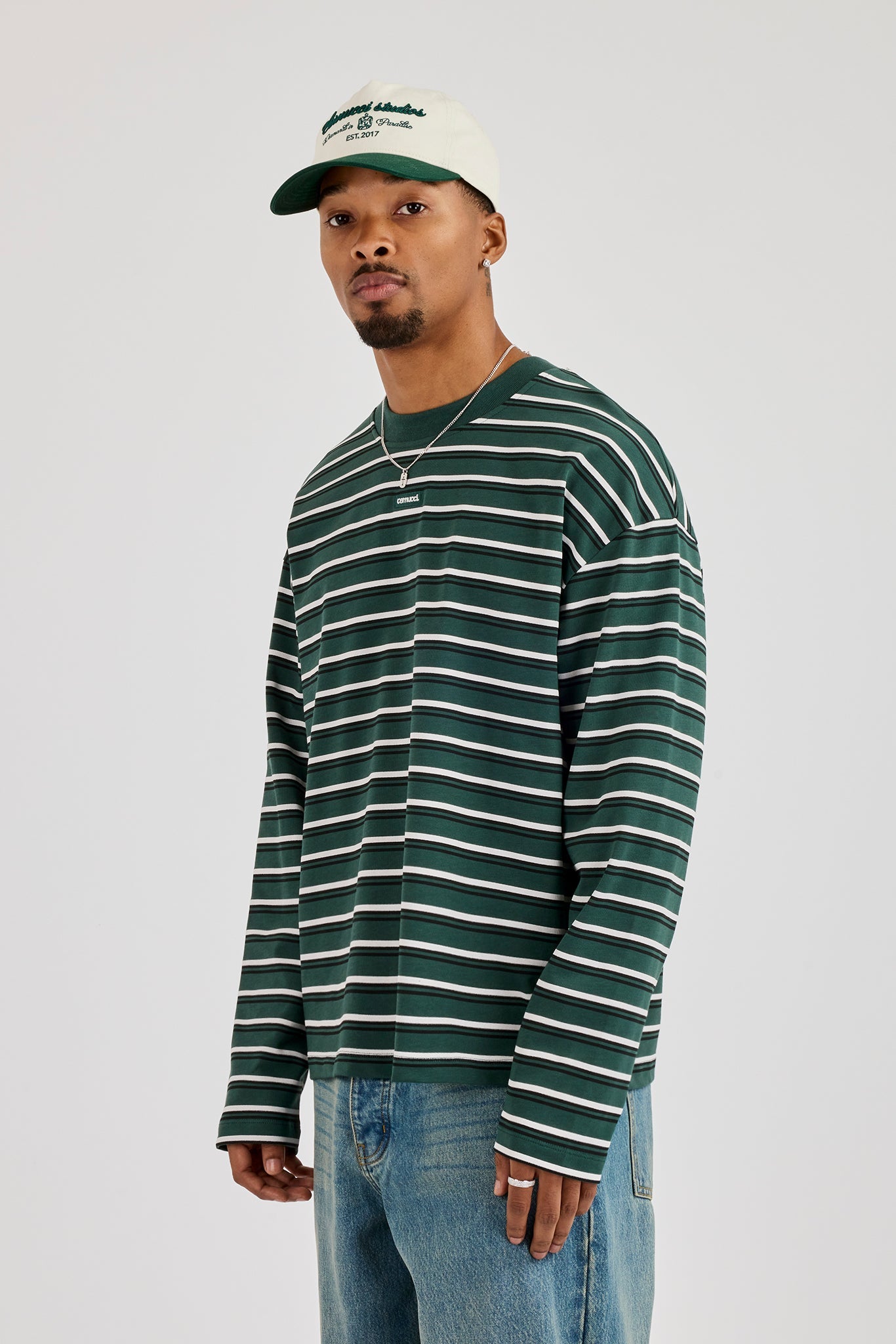 Stripe Logo Embroidered T-Shirt - Forest
