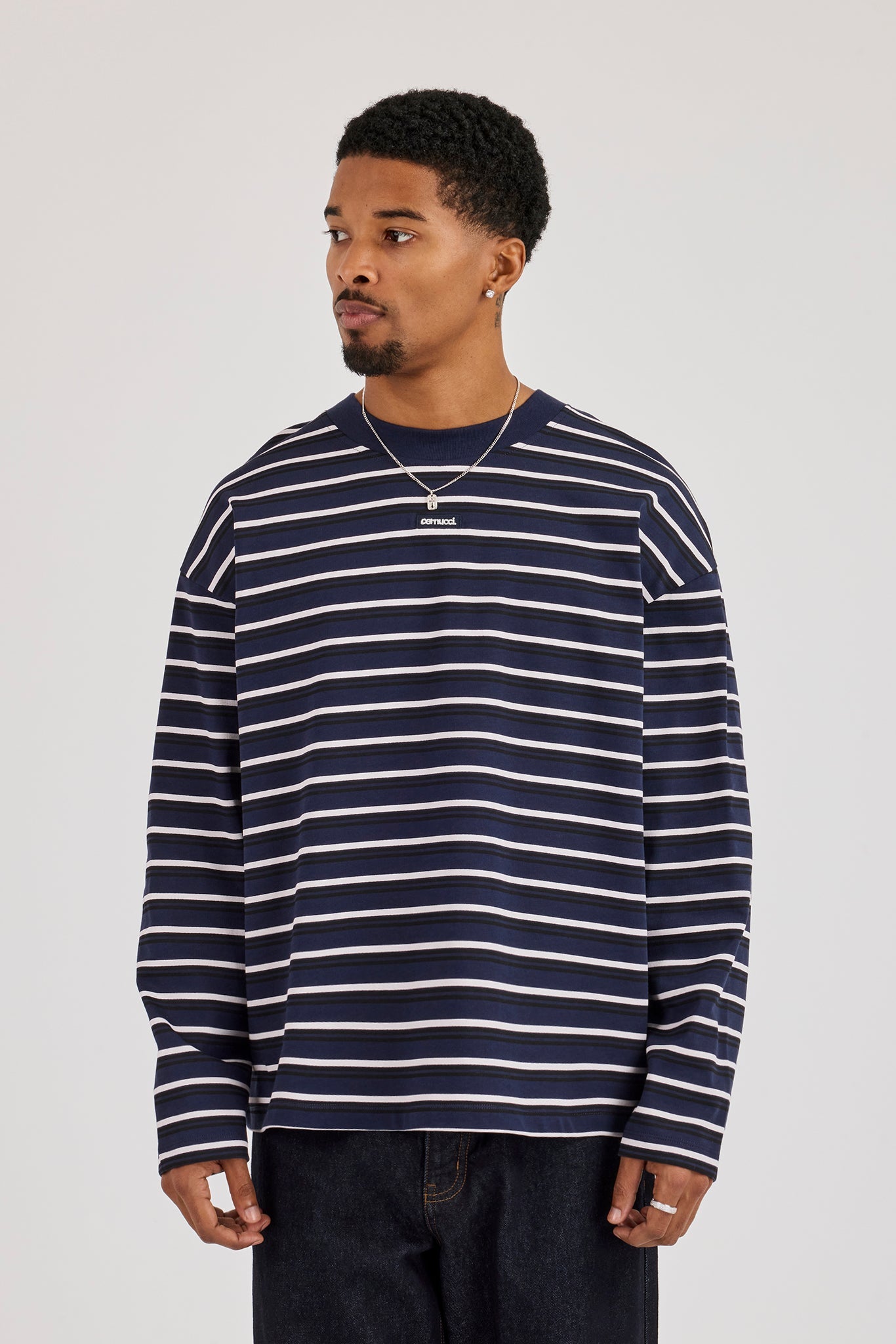 Stripe Logo Embroidered T-Shirt - Navy