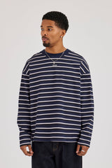 Stripe Logo Embroidered T-Shirt - Navy
