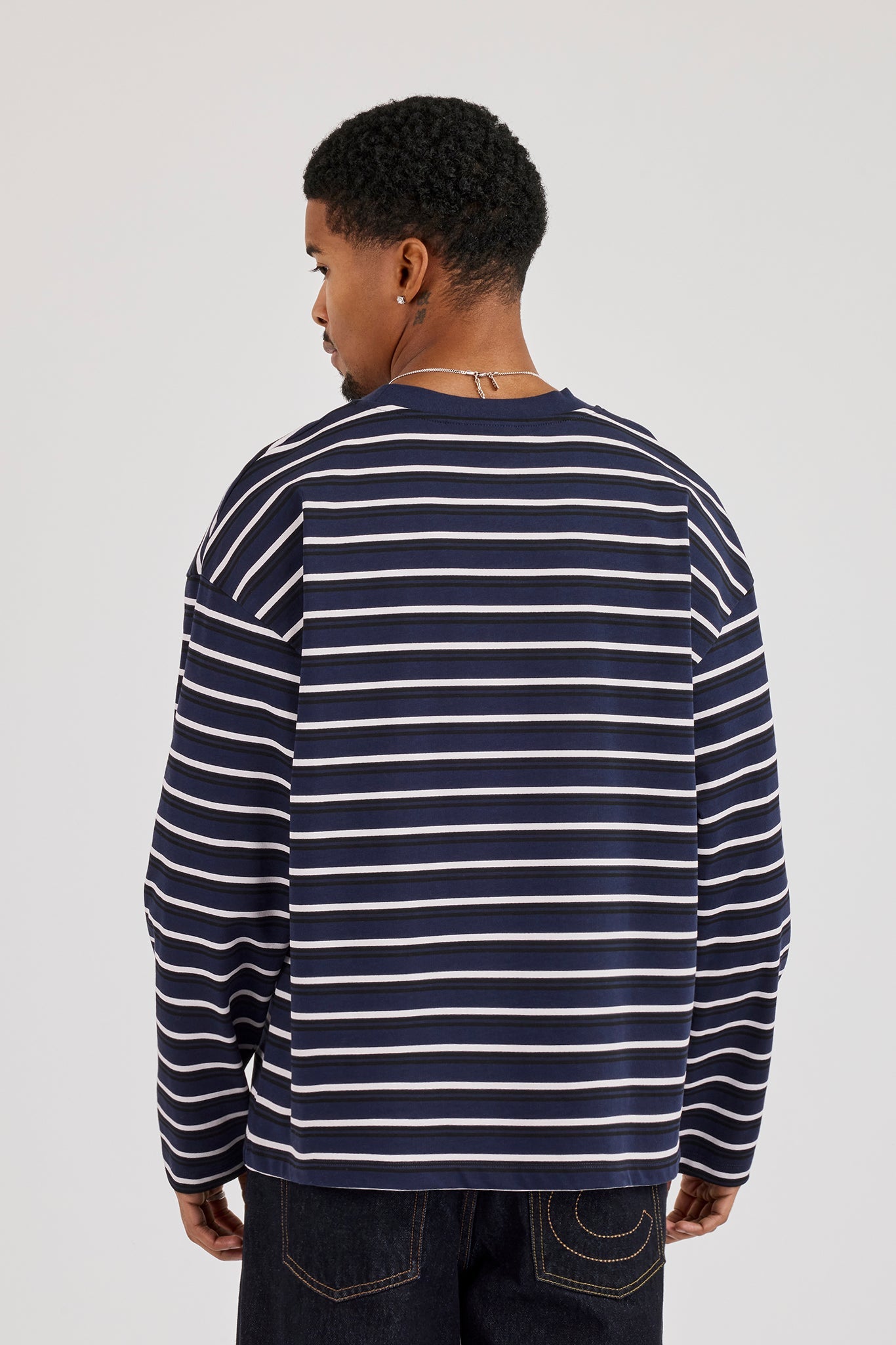 Stripe Logo Embroidered T-Shirt - Navy
