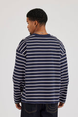 Stripe Logo Embroidered T-Shirt - Navy
