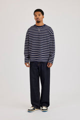 Stripe Logo Embroidered T-Shirt - Navy