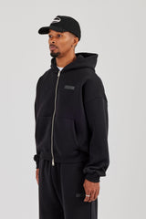 Logo Tab Zip Hoodie  Black