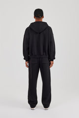 Logo Tab Zip Hoodie & Relaxed Jogger - Black