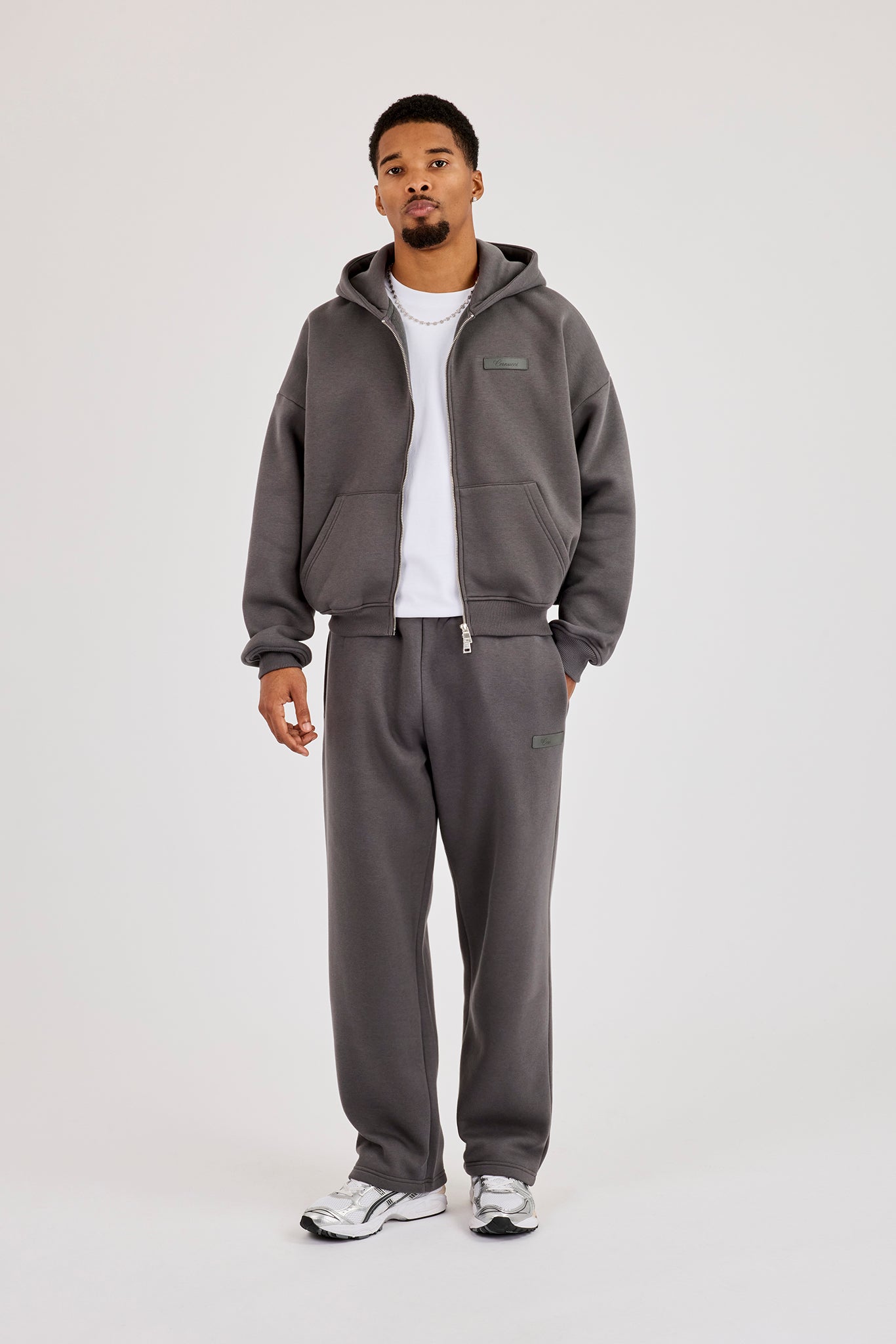 Logo Tab Boxy Zip Hoodie & Relaxed Jogger - Charcoal