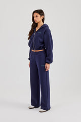 Logo Tab Boxy Zip Hoodie & Wide Leg Jogger - Navy Blue