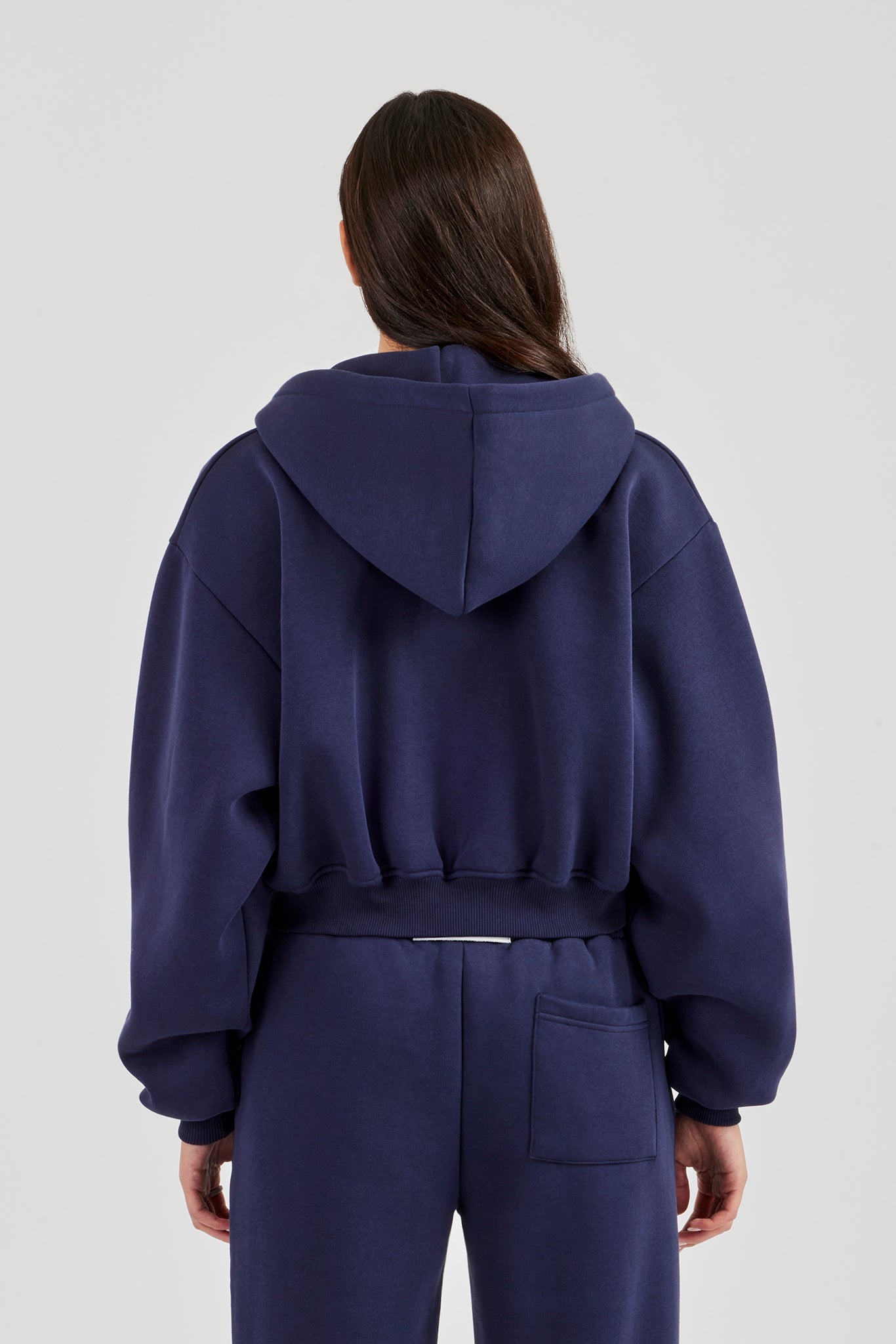Logo Tab Boxy Zip Hoodie - Navy Blue