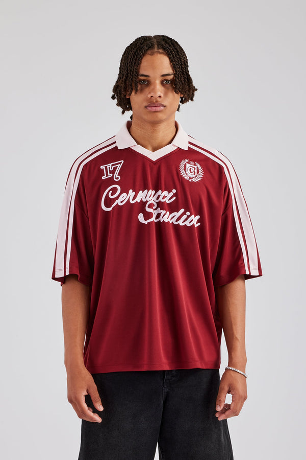 Cernucci Contrast Football Top - Cherry Red