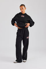 Glitter Applique Oversized Hoodie Tracksuit - Black