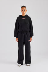 Glitter Applique Oversized Hoodie Tracksuit - Black